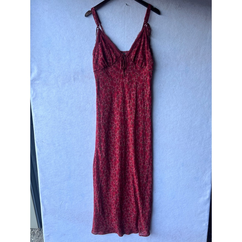 Y2K Maxi Red Floral Lace Slip Dress Romantic 2000s Whimsigoth